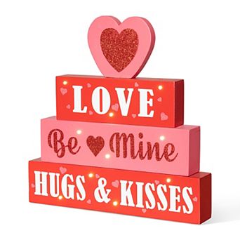 Glitzhome 11.25"H Lighted Valentine's Wooden Block Table Sign