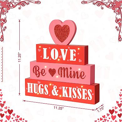 Glitzhome 11.25"H Lighted Valentine's Wooden Block Table Sign