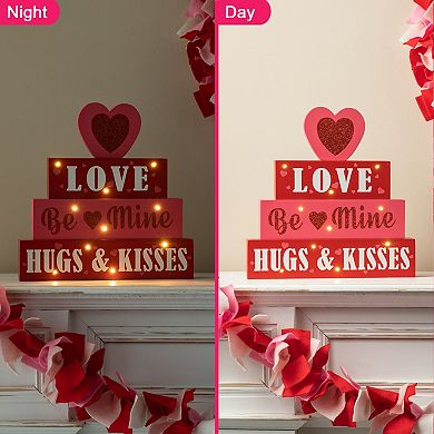 Glitzhome 11.25"H Lighted Valentine's Wooden Block Table Sign
