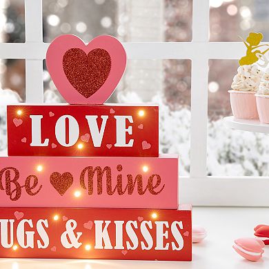 Glitzhome 11.25"H Lighted Valentine's Wooden Block Table Sign
