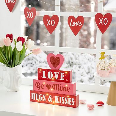 Glitzhome 11.25"H Lighted Valentine's Wooden Block Table Sign
