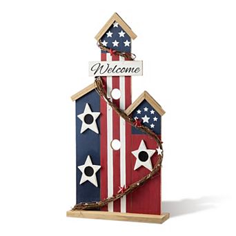 Glitzhome 30''H Patriotic/ Americana Porch Sign, Wooden Birdhouse Front Porch Decor