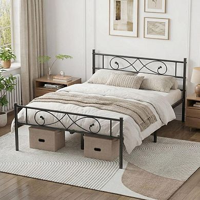 Metal Platform Bed Frame w/ Fist Design Headboard & Footboard, Under Bed Storage
