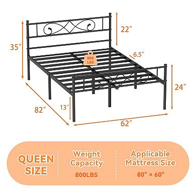 Metal Platform Bed Frame w/ Fist Design Headboard & Footboard, Under Bed Storage