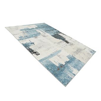Pearl Velvet Washable Foldable Printed Carpet Abstract Blue Grey