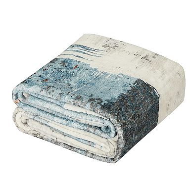 Pearl Velvet Washable Foldable Printed Carpet Abstract Blue Grey