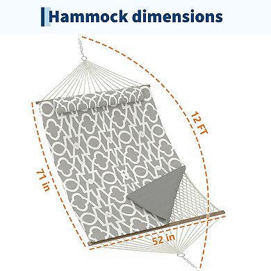 2 Person Outdoor Hammock w/Stand, Cotton Rope Hammock w/ Polyester Pad, Adjustable Steel Frame
