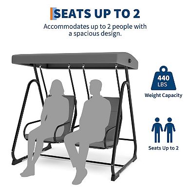 2 Person Outdoor Patio Swing Glider with Adjustable Canopy & Removable Cushions, Porch Swing Chairs