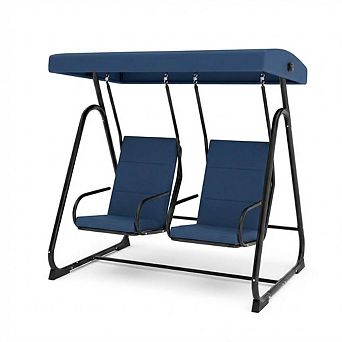 2 Person Outdoor Patio Swing Glider with Adjustable Canopy & Removable Cushions, Porch Swing Chairs