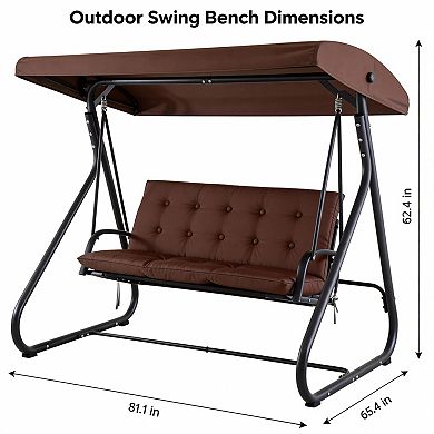 3-Seat Outdoor Convertible Swing Glider with Adjustable Canopy, Removable Cushion