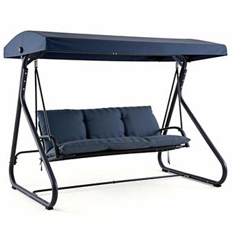 3-Seat Outdoor Convertible Swing Glider with Adjustable Canopy, Removable Cushion