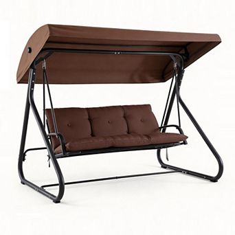 3-Seat Outdoor Convertible Swing Glider with Adjustable Canopy, Removable Cushion