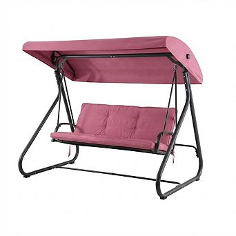 3-Seat Outdoor Convertible Swing Glider with Adjustable Canopy, Removable Cushion