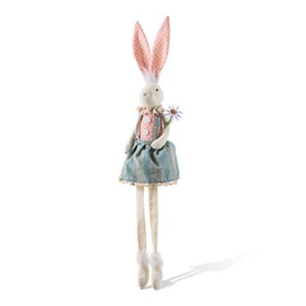 Glitzhome Easter Decoration - 29.5"H Easter Fabric Girl Bunny with Dangling Legs