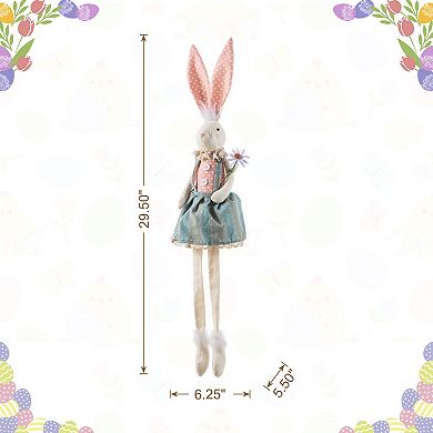 Glitzhome Easter Decoration - 29.5"H Easter Fabric Girl Bunny with Dangling Legs