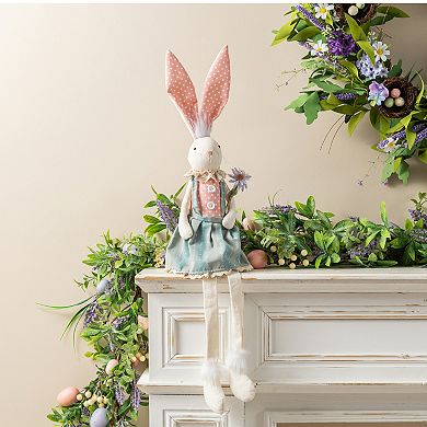 Glitzhome Easter Decoration - 29.5"H Easter Fabric Girl Bunny with Dangling Legs
