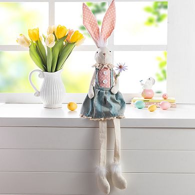 Glitzhome Easter Decoration - 29.5"H Easter Fabric Girl Bunny with Dangling Legs