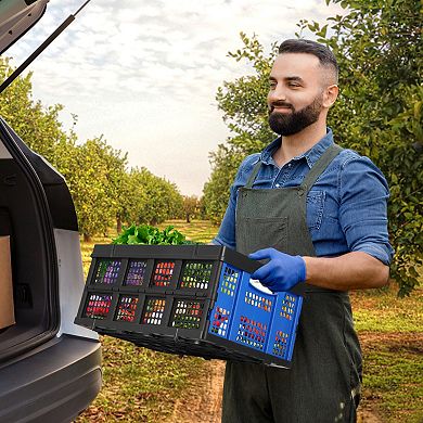 14.5 Gallon Collapsible Plastic Crate, Foldable Storage Basket, Stackable Utility Crate with Handle