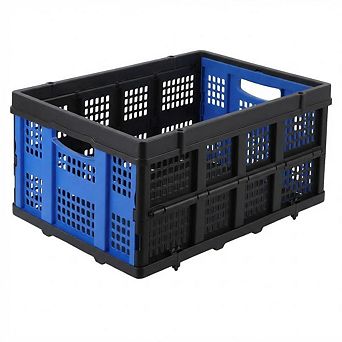 14.5 Gallon Collapsible Plastic Crate, Foldable Storage Basket, Stackable Utility Crate with Handle