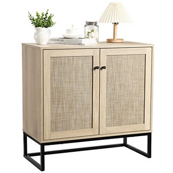 Sideboard Buffet Cabinet with 2 Rattan Doors, Farmhouse Console Table with Storage, TV Table