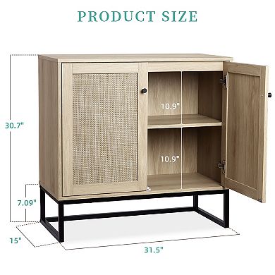 Sideboard Buffet Cabinet with 2 Rattan Doors, Farmhouse Console Table with Storage, TV Table