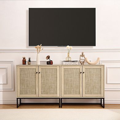 Sideboard Buffet Cabinet with 2 Rattan Doors, Farmhouse Console Table with Storage, TV Table