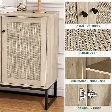 Sideboard Buffet Cabinet with 2 Rattan Doors, Farmhouse Console Table with Storage, TV Table