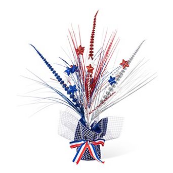 Glitzhome 21"H Patriotic Stars and Heather Table Tree for Americana Independence Day