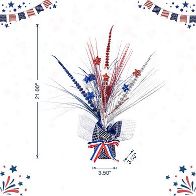 Glitzhome 21"H Patriotic Stars and Heather Table Tree for Americana Independence Day
