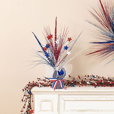Glitzhome 21"H Patriotic Stars and Heather Table Tree for Americana Independence Day