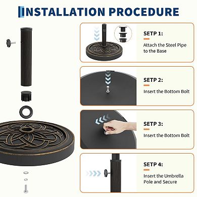 Round Patio Umbrella Base, 20" 26.5LB Heavy Weight Stand Antiqued Umbrella Stand w/Adjustable Pole