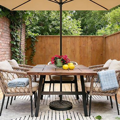 Round Patio Umbrella Base, 20" 26.5LB Heavy Weight Stand Antiqued Umbrella Stand w/Adjustable Pole