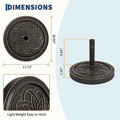 Round Patio Umbrella Base, 20" 26.5LB Heavy Weight Stand Antiqued Umbrella Stand w/Adjustable Pole