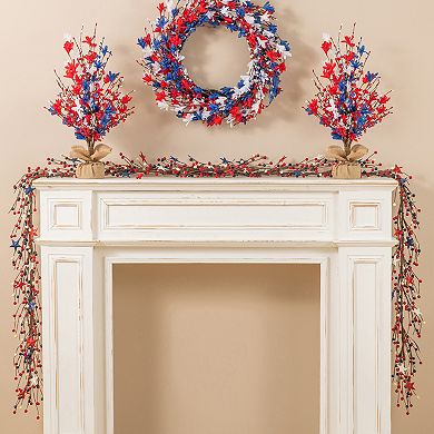 Glitzhome 72''L Patriotic/ Americana Stars& Berry Garland
