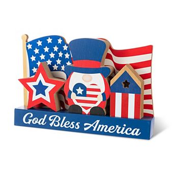 Glitzhome 11.75"L Patriotic Wooden Block Table Decor, Americana Tabletop Centerpiece for Home Decor