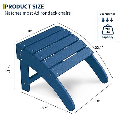 HDPE Adirondack Ottoman Footrest, Weather Resistant Outdoor Footstool for Adirondack Chairs