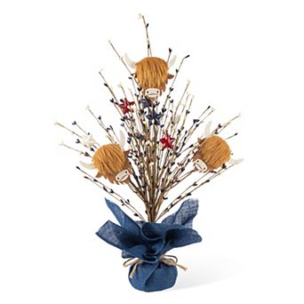 Glitzhome 21"H Patriotic/ Americana Highland Cow and Berry Table Tree