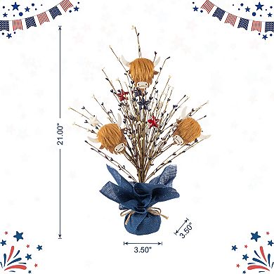 Glitzhome 21"H Patriotic/ Americana Highland Cow and Berry Table Tree