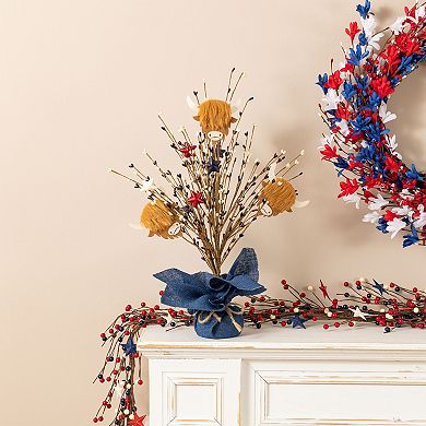Glitzhome 21"H Patriotic/ Americana Highland Cow and Berry Table Tree