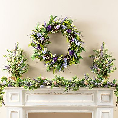 Glitzhome 24"D Spring Wreath Decor - Lavender & Bird Nest Wreath for Mantle, Window, Fireplace
