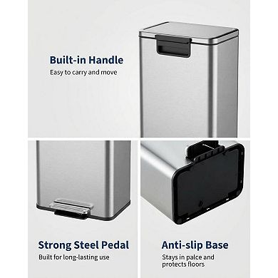 13 Gallon Stainless Steel Step-on Trash Can with Soft-Close Lid & Removable Inner Bucket