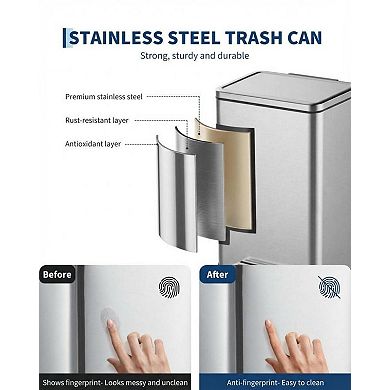 13 Gallon Stainless Steel Step-on Trash Can with Soft-Close Lid & Removable Inner Bucket