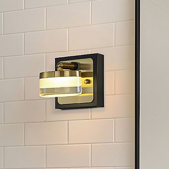 W5" 1-Light Modern Square Black and Brass Integrated LED Wall Sconce with White Acrylic Shade Contem
