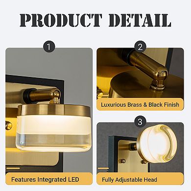 W5" 1-Light Modern Square Black and Brass Integrated LED Wall Sconce with White Acrylic Shade Contem