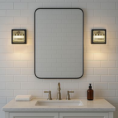 W5" 1-Light Modern Square Black and Brass Integrated LED Wall Sconce with White Acrylic Shade Contem