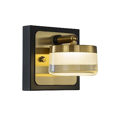 W5" 1-Light Modern Square Black and Brass Integrated LED Wall Sconce with White Acrylic Shade Contem