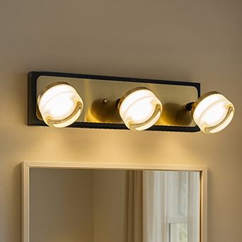 W19" 3-Light Modern Integrated LED Bathroom Vanity Light in Black and Brass Finish