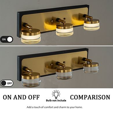 W19" 3-Light Modern Integrated LED Bathroom Vanity Light in Black and Brass Finish