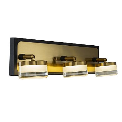 W19" 3-Light Modern Integrated LED Bathroom Vanity Light in Black and Brass Finish
