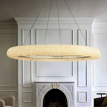 W41 in Contemporary LED Ring Chandelier in Soft Gold with Crystal Beads Accents Glam